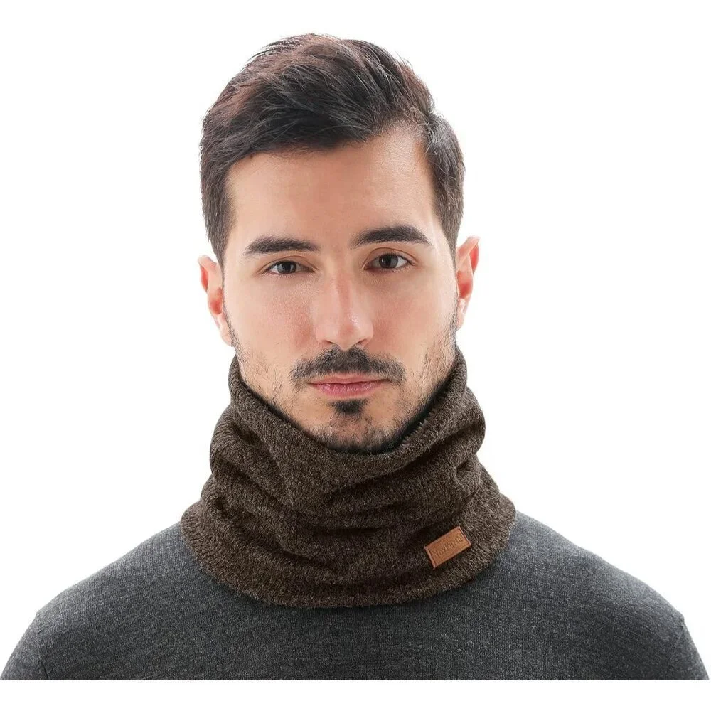 Men's Dark Brown Winter Ski Neck Gaiter Face Scarf Fleece Lined Windproof Scarve